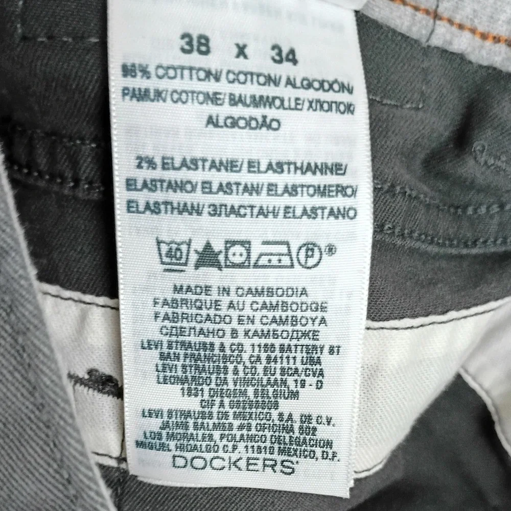 Dockers Chino Pants Mens 38x34 Dark Gray Cotton Blend Stretch Straight Leg